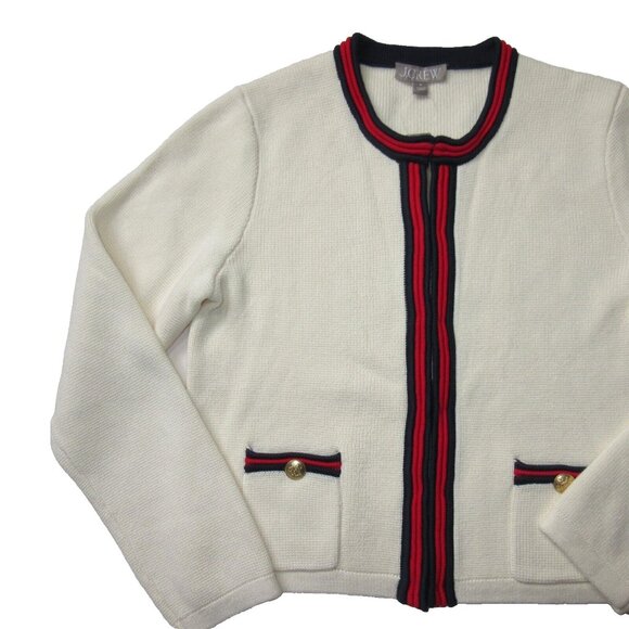 NWT J.Crew Emilie Sweater Lady Jacket in Ivory Red Navy Contrast Trim Cardigan L - Picture 3 of 7